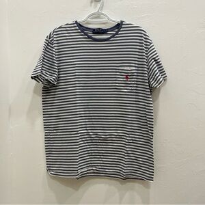 Ralph Lauren Ladies Gray And White Striped T-Shirt Size Large